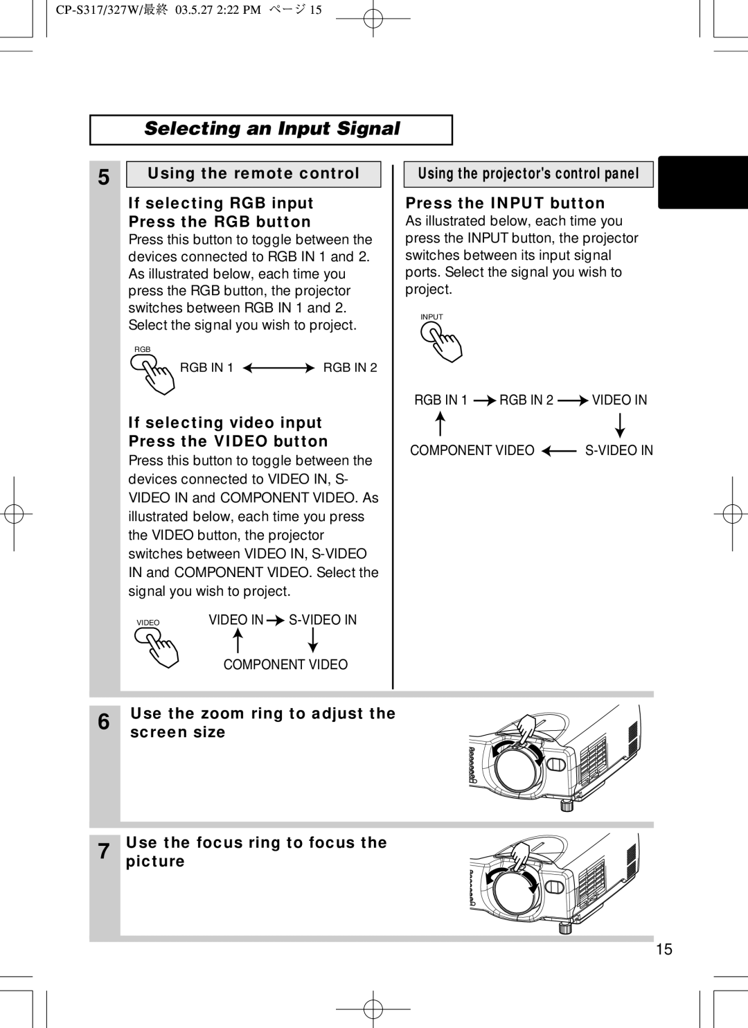 BOXLIGHT CP-322I user manual Selecting an Input Signal 