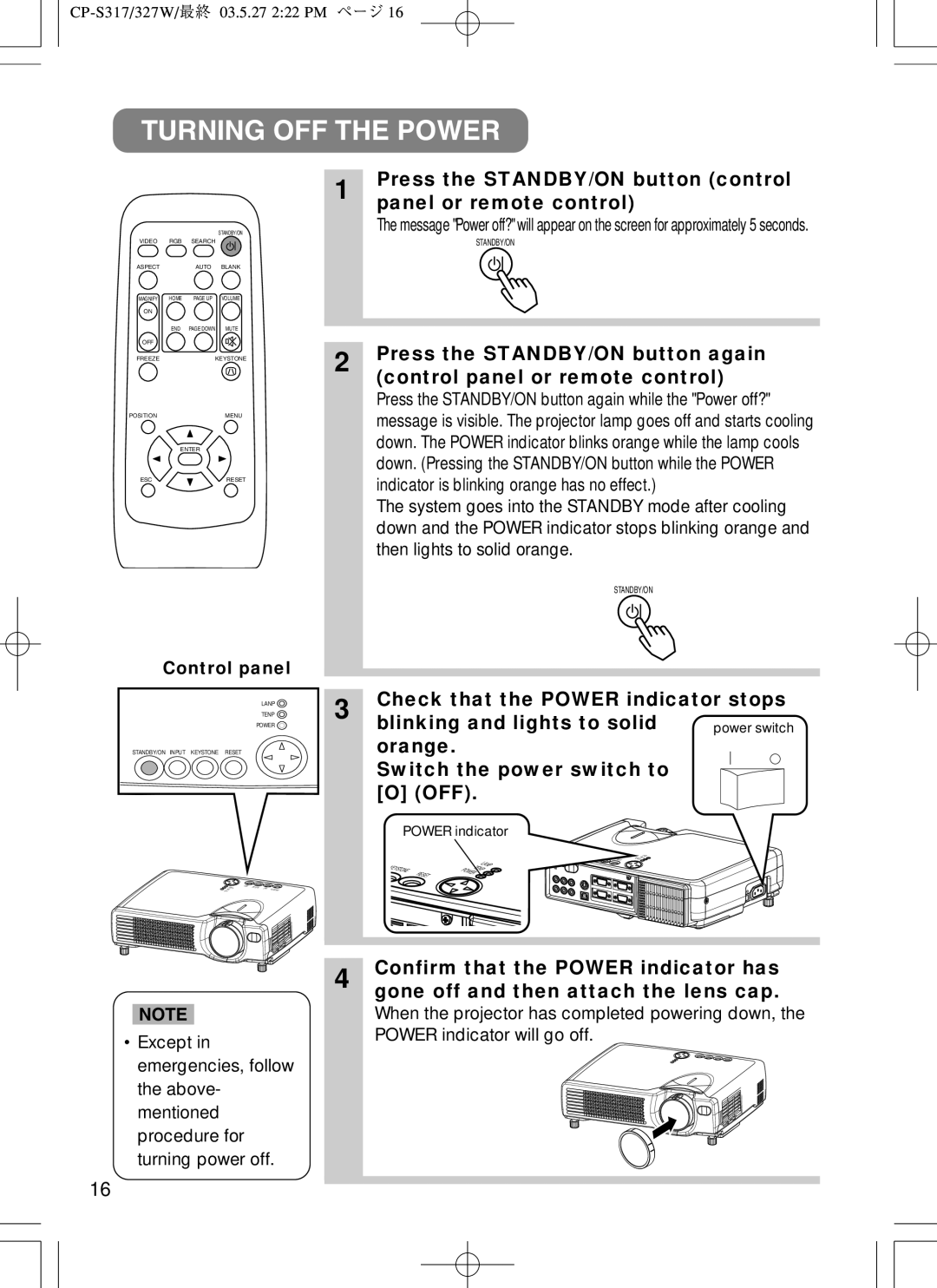 BOXLIGHT CP-322I user manual Turning OFF the Power 