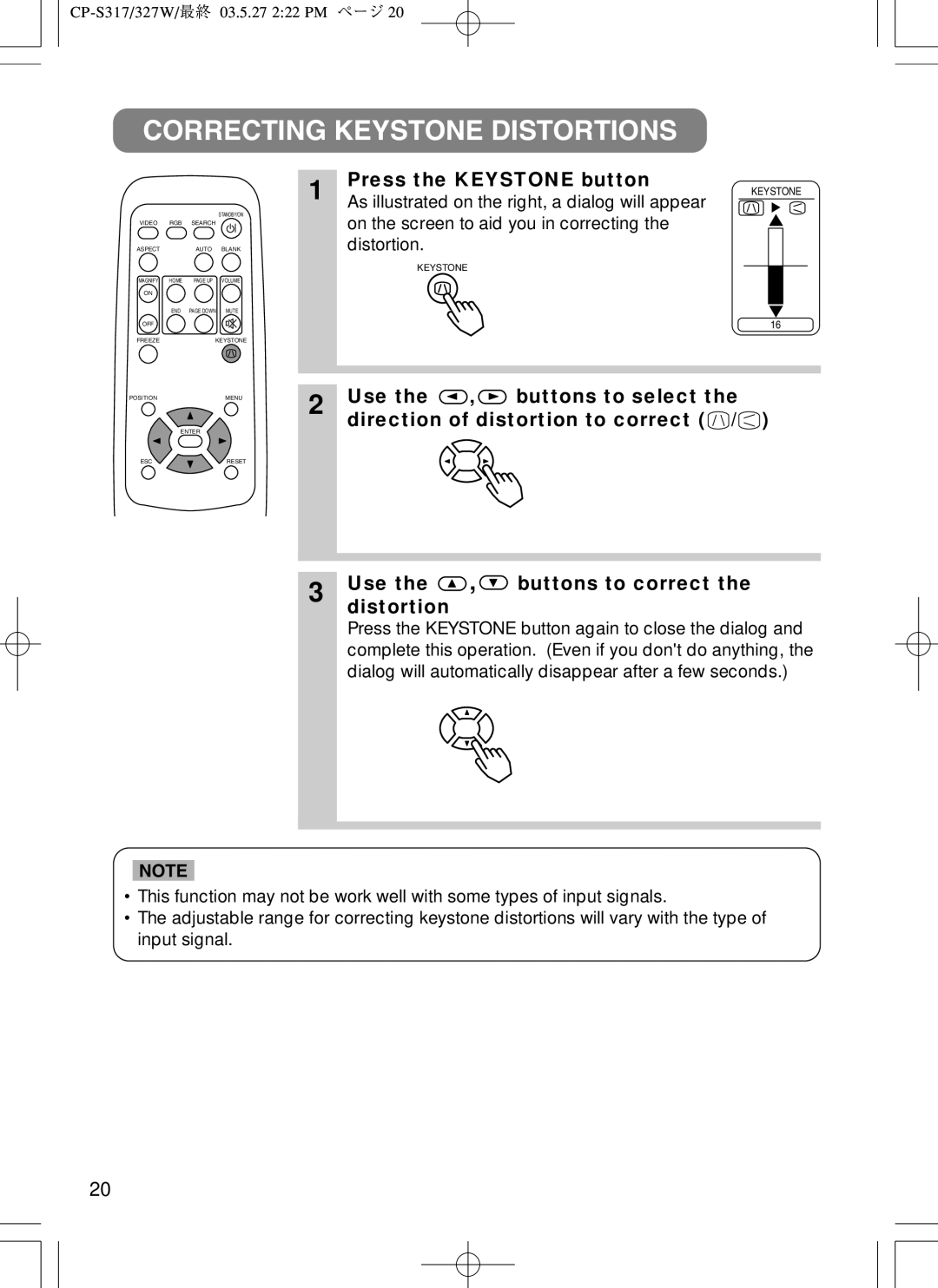 BOXLIGHT CP-322I user manual Correcting Keystone Distortions, Press the Keystone button 