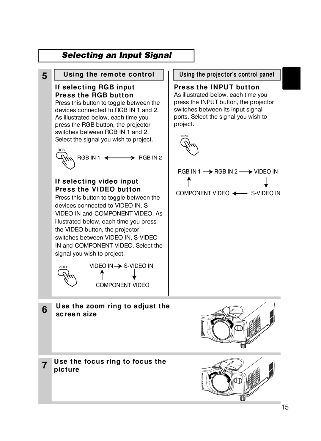 BOXLIGHT CP-322i/CP-634i user manual Selecting an Input Signal 