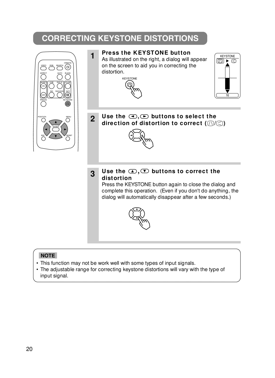 BOXLIGHT CP-322i/CP-634i user manual Correcting Keystone Distortions, Press the Keystone button 