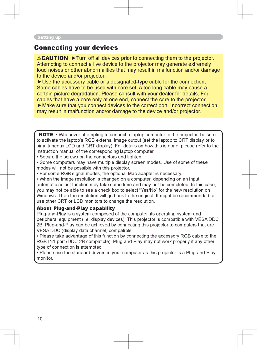 BOXLIGHT CP-324i user manual Connecting your devices, About Plug-and-Play capability 