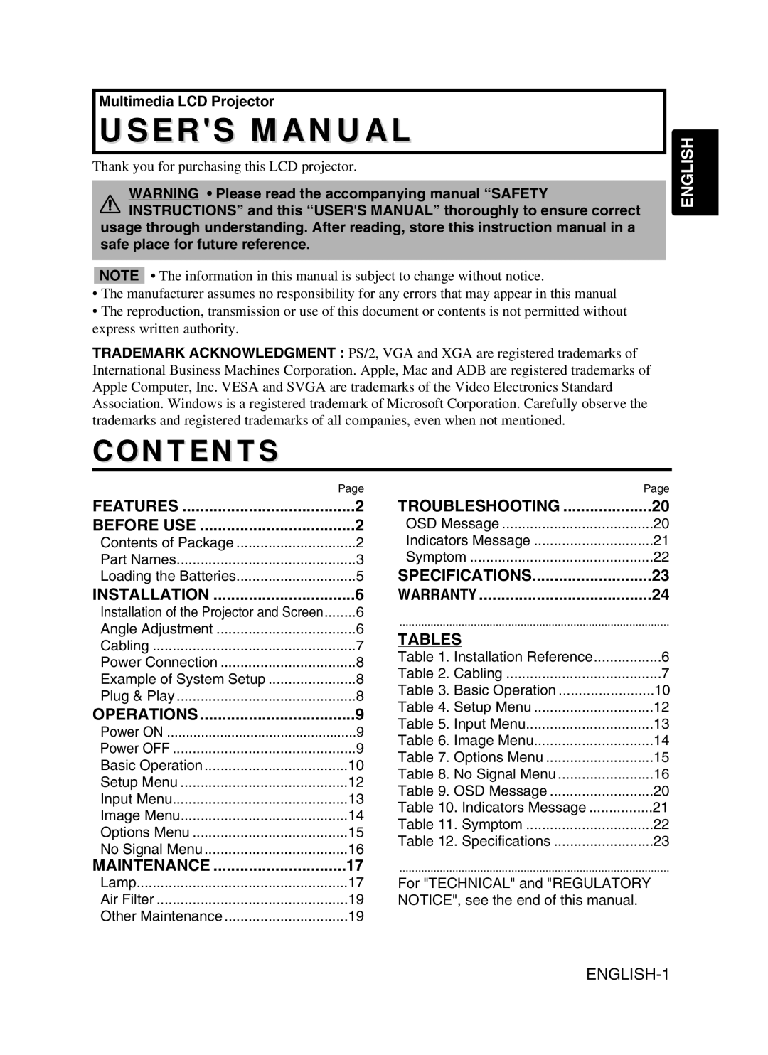 BOXLIGHT CP-775I user manual Contents 