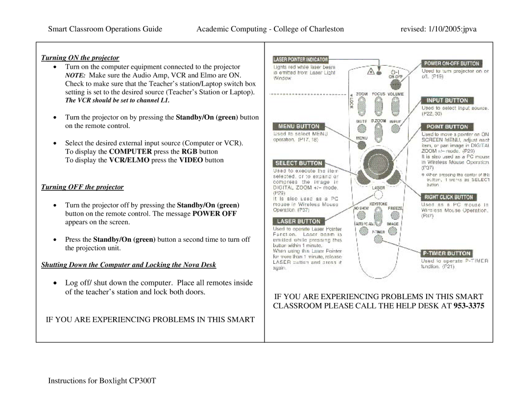 BOXLIGHT manual Instructions for Boxlight CP300T 