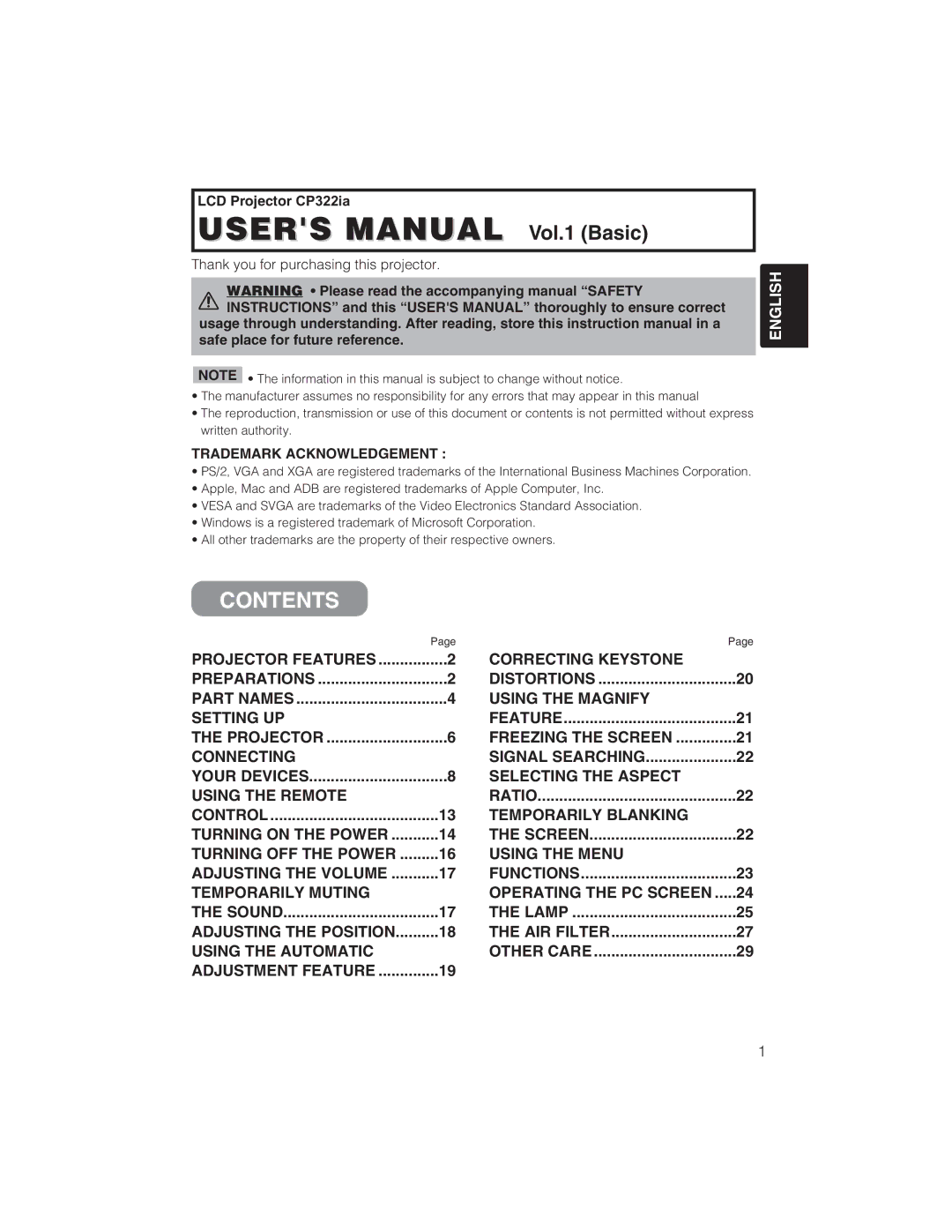 BOXLIGHT CP322ia user manual Contents 