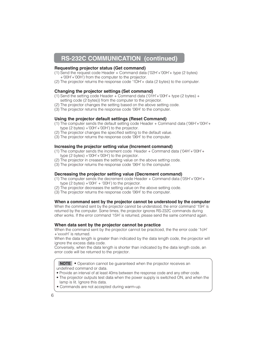 BOXLIGHT CP322ia user manual Requesting projector status Get command, Changing the projector settings Set command 