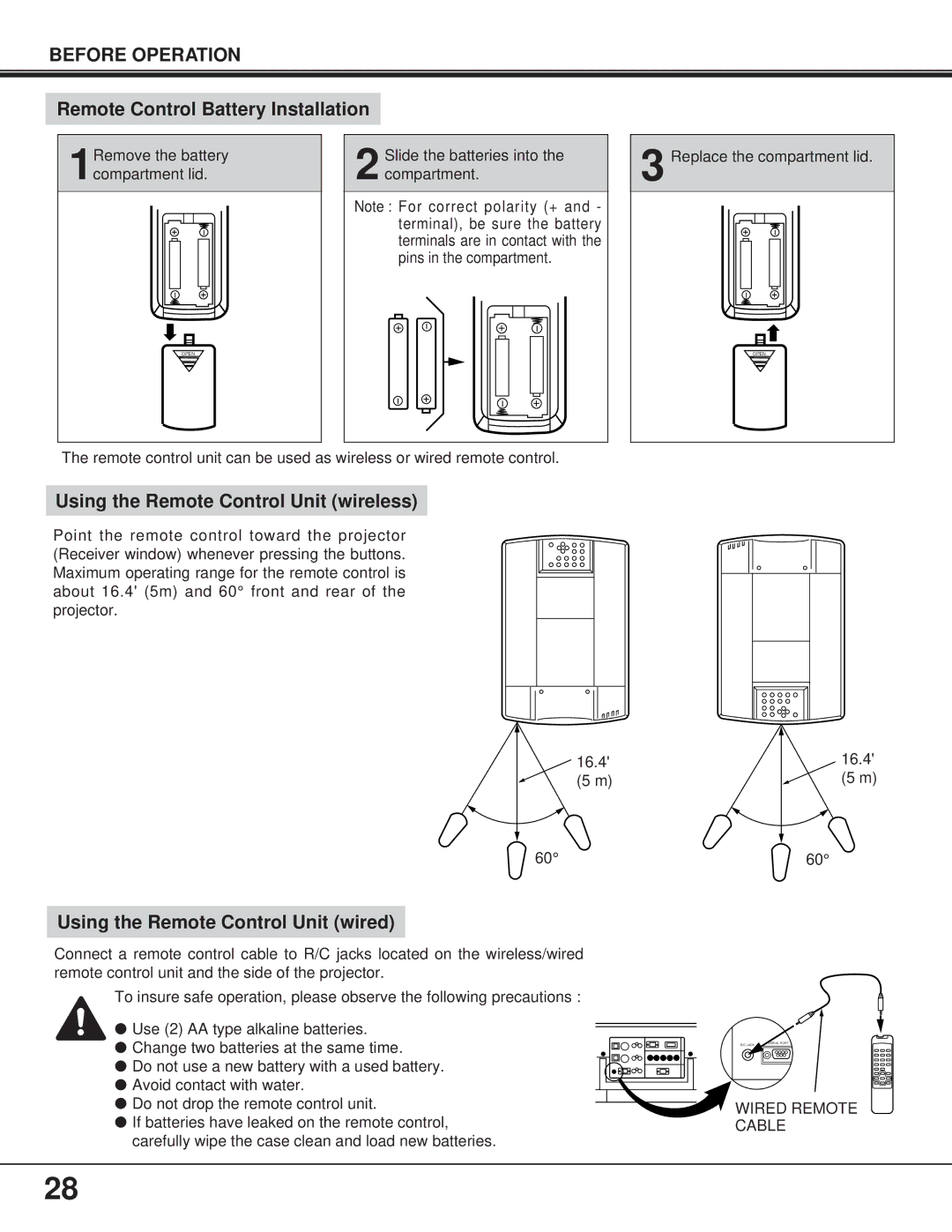 BOXLIGHT FP-95t manual Using the Remote Control Unit wireless, Wired Remote Cable 