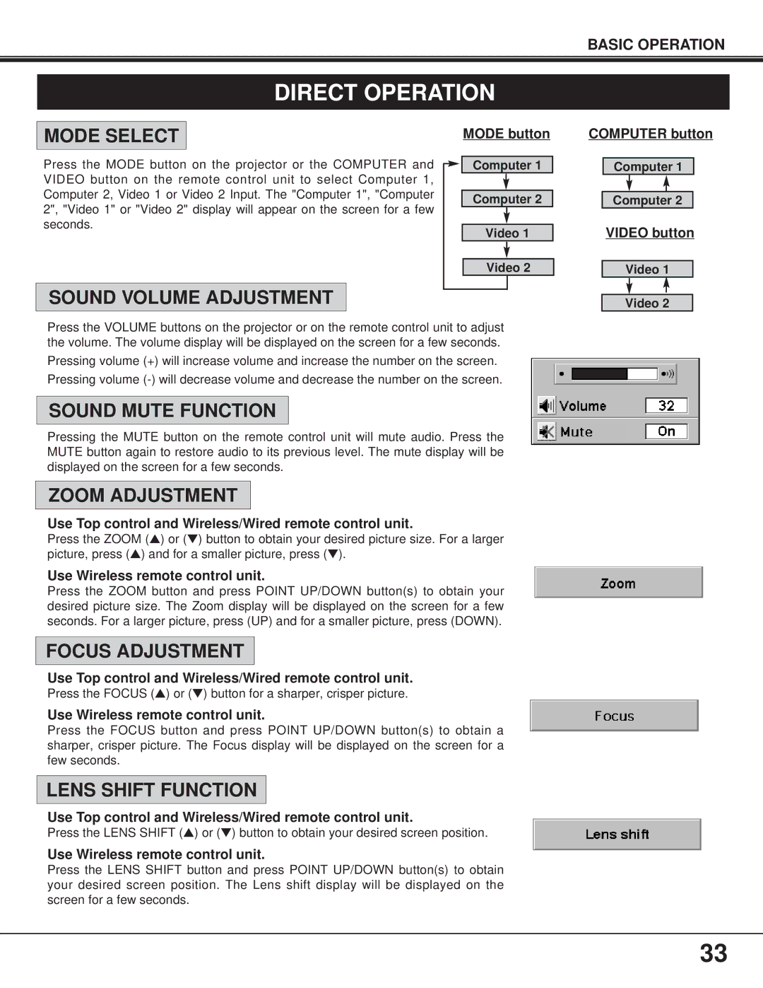 BOXLIGHT FP-95t manual Direct Operation 