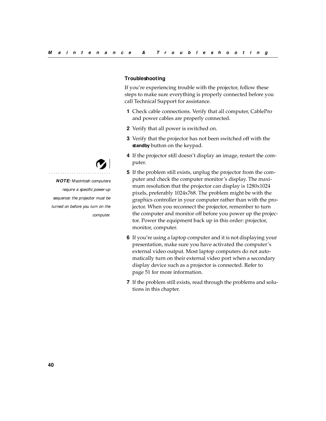 BOXLIGHT MP-350m manual Troubleshooting 