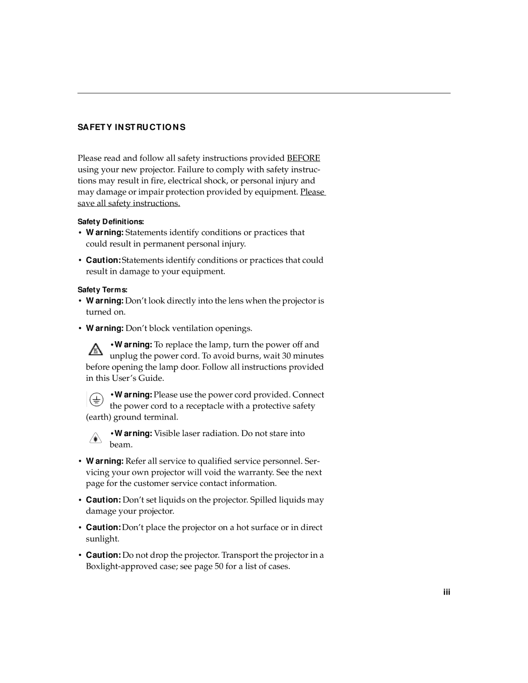 BOXLIGHT MP-350m manual Safety Instructions, Safety Definitions Safety Terms 