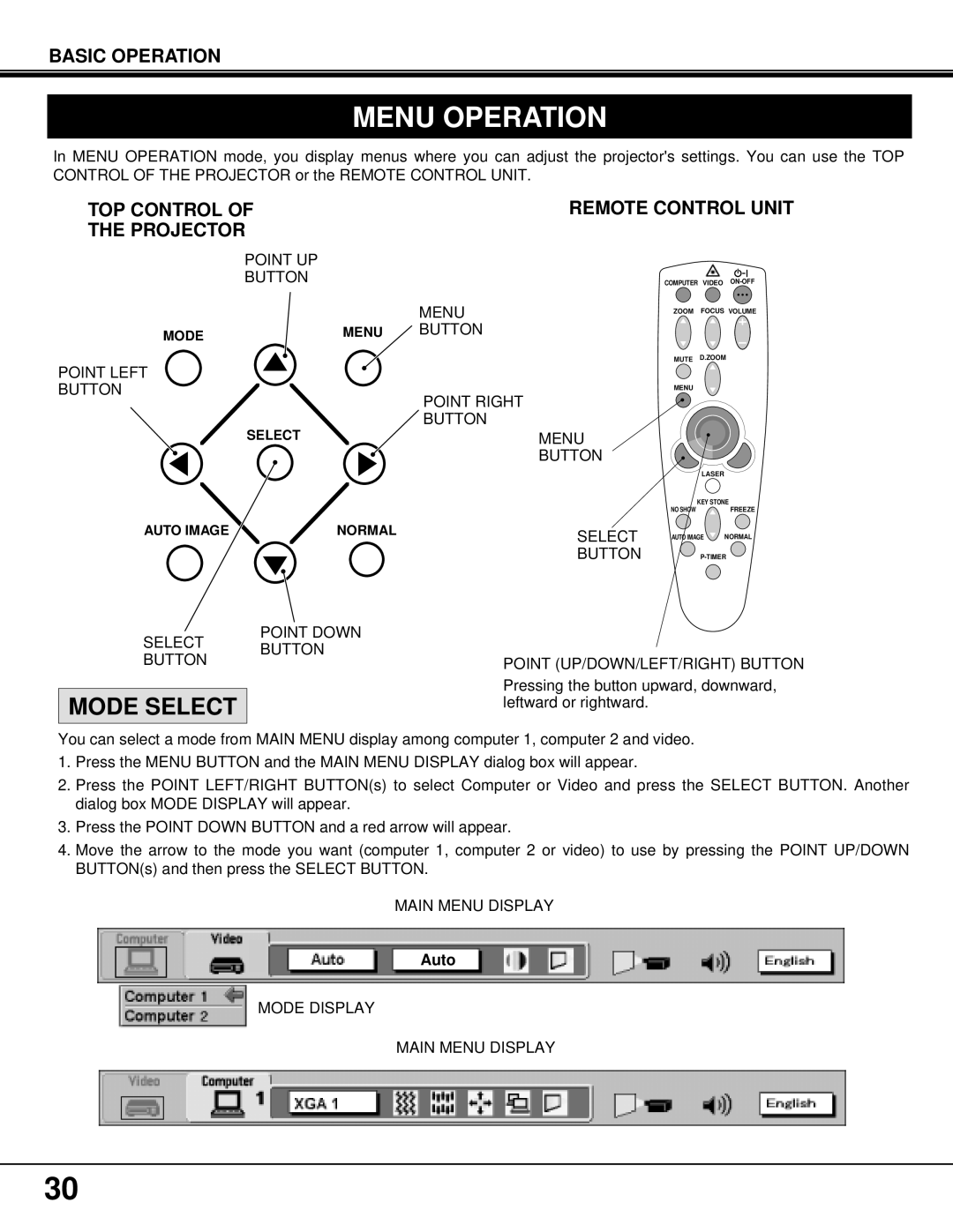 BOXLIGHT MP-37t manual Menu Operation 