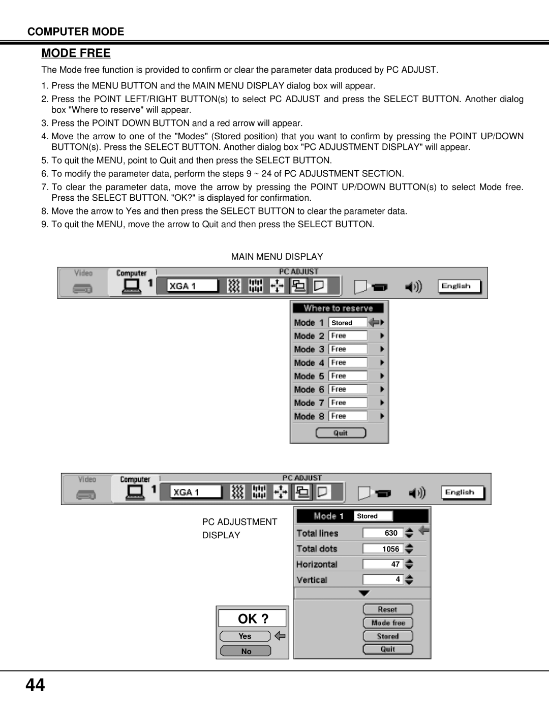 BOXLIGHT MP-37t manual Mode Free 