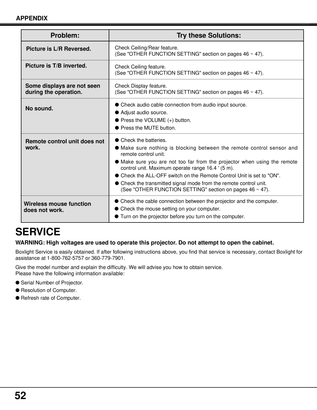 BOXLIGHT MP-37t manual Service 