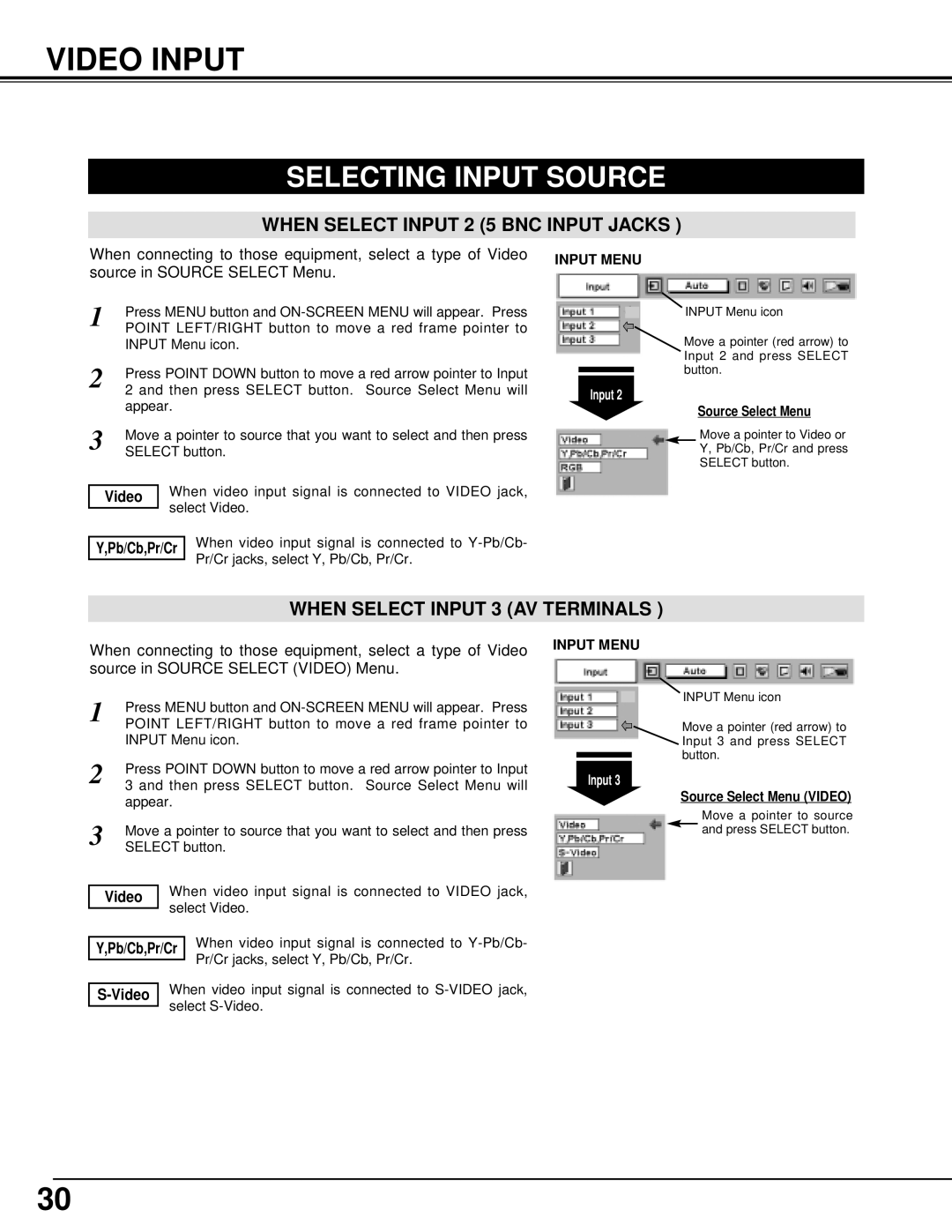 BOXLIGHT MP-385T manual Video Input, When Select Input 3 AV Terminals 