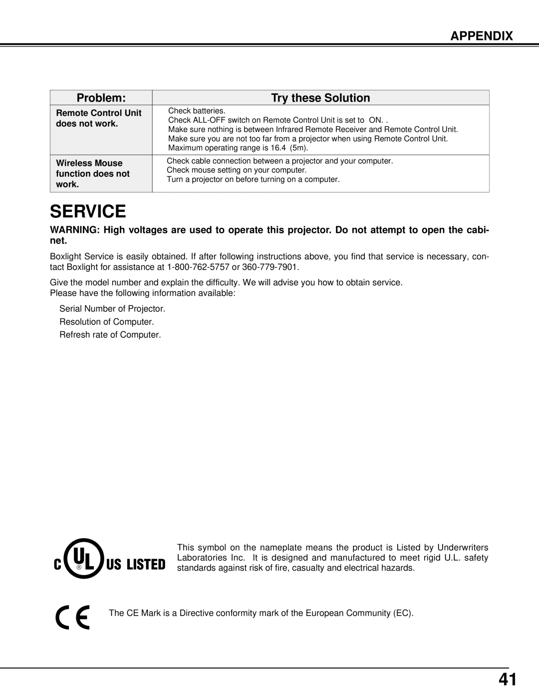 BOXLIGHT MP-385T manual Service 