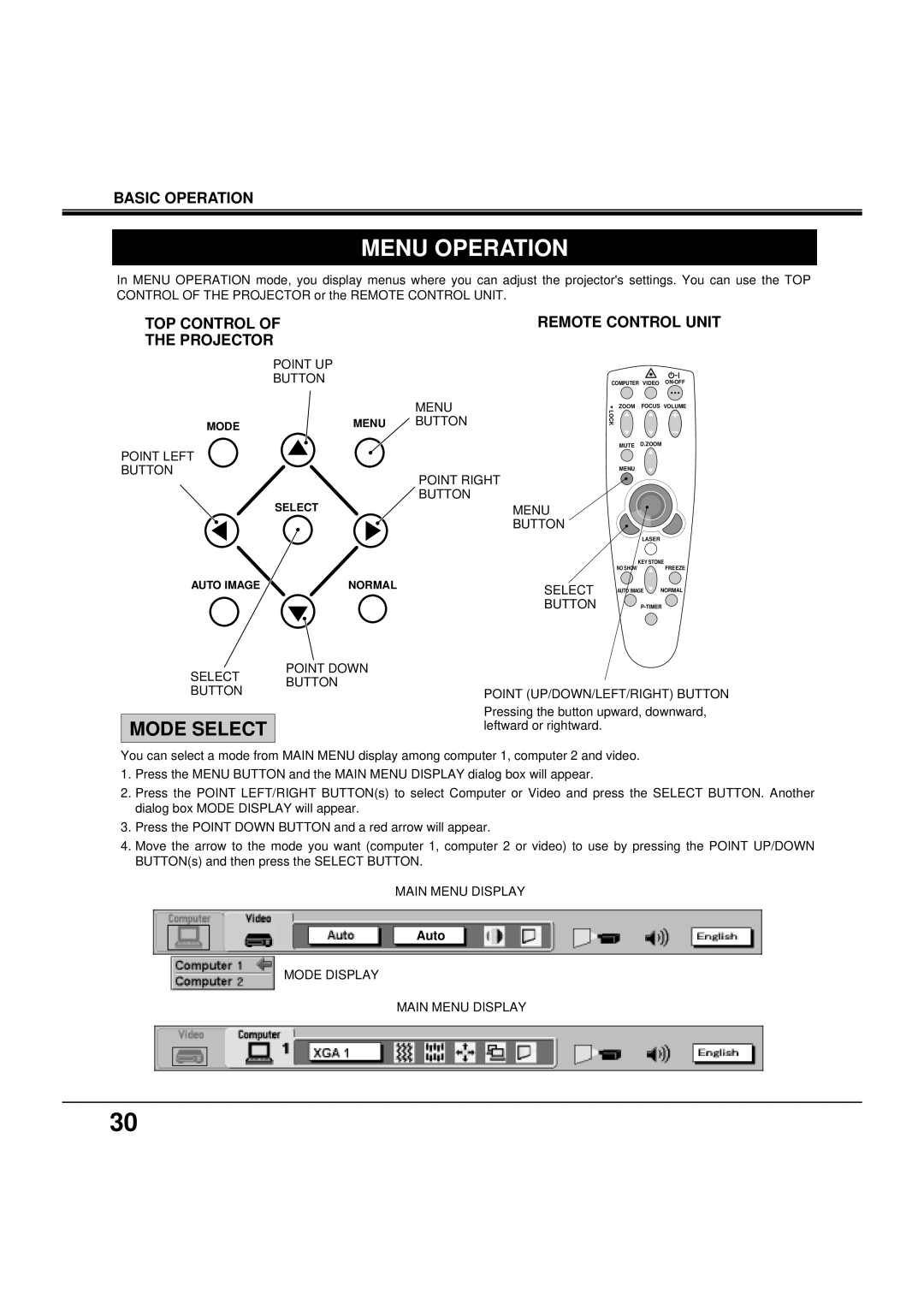 BOXLIGHT MP-38t manual Menu Operation 