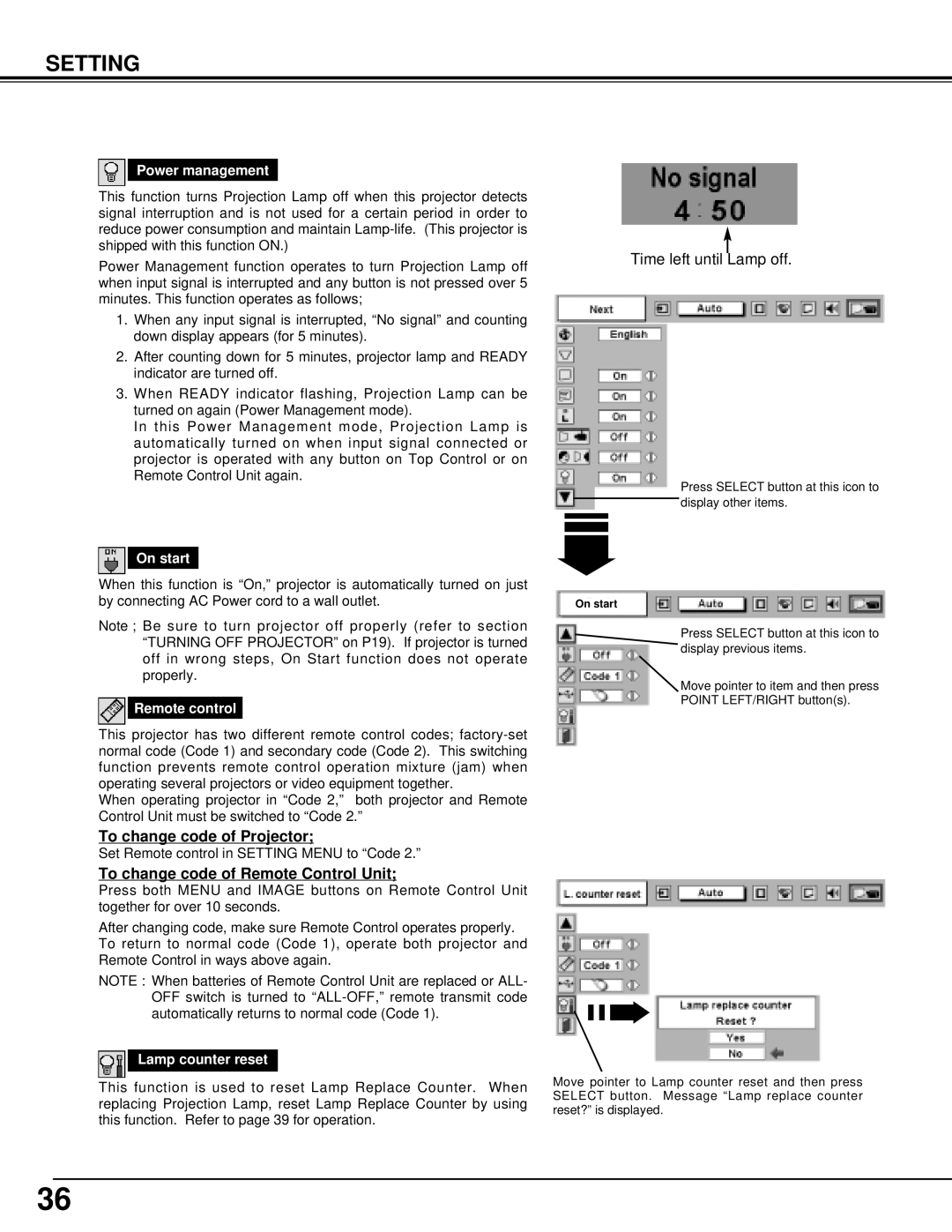 BOXLIGHT MP-41T manual To change code of Projector, To change code of Remote Control Unit 