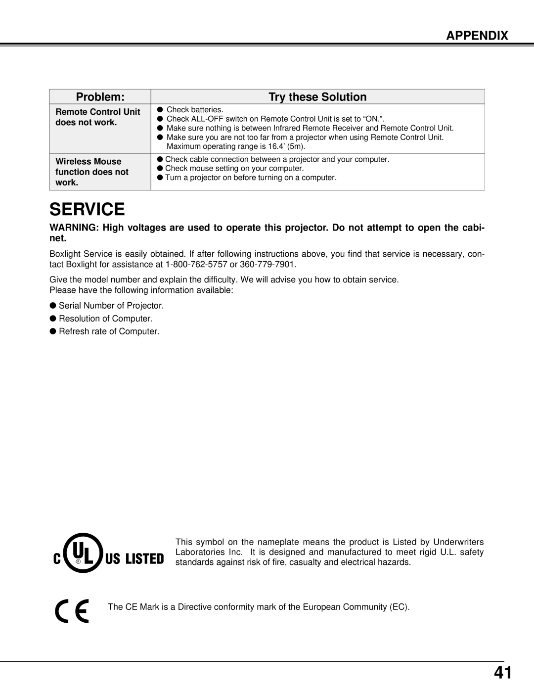 BOXLIGHT MP-41T manual Service 