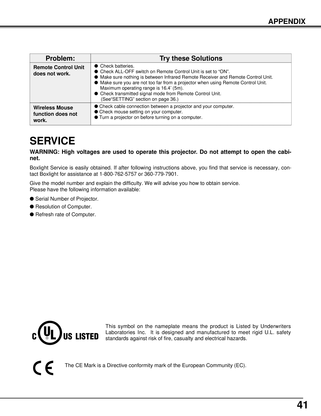 BOXLIGHT MP-42T manual Service 