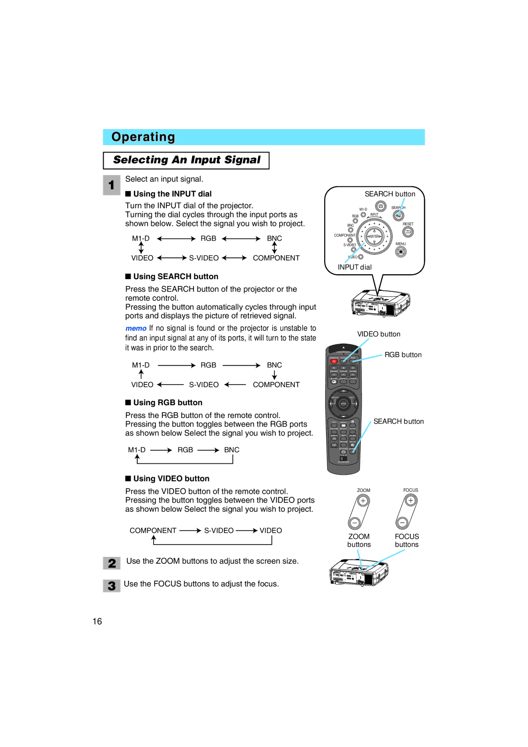 BOXLIGHT MP-58i, MP-57i user manual Operating, Selecting An Input Signal 