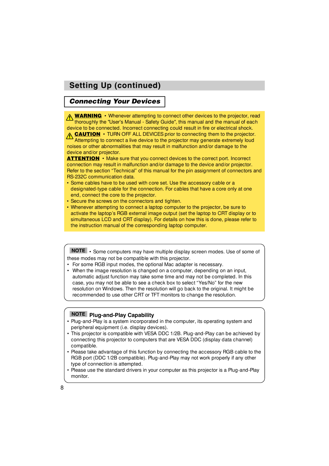 BOXLIGHT MP-58i, MP-57i user manual Connecting Your Devices 