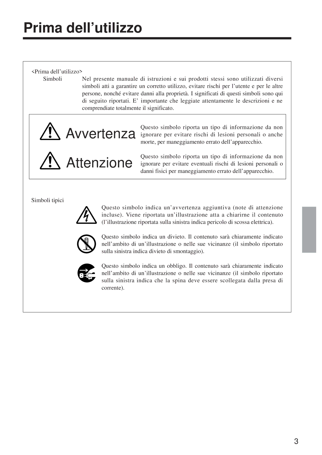 BOXLIGHT MP-650i user manual Prima dell’utilizzo, Avvertenza Attenzione 