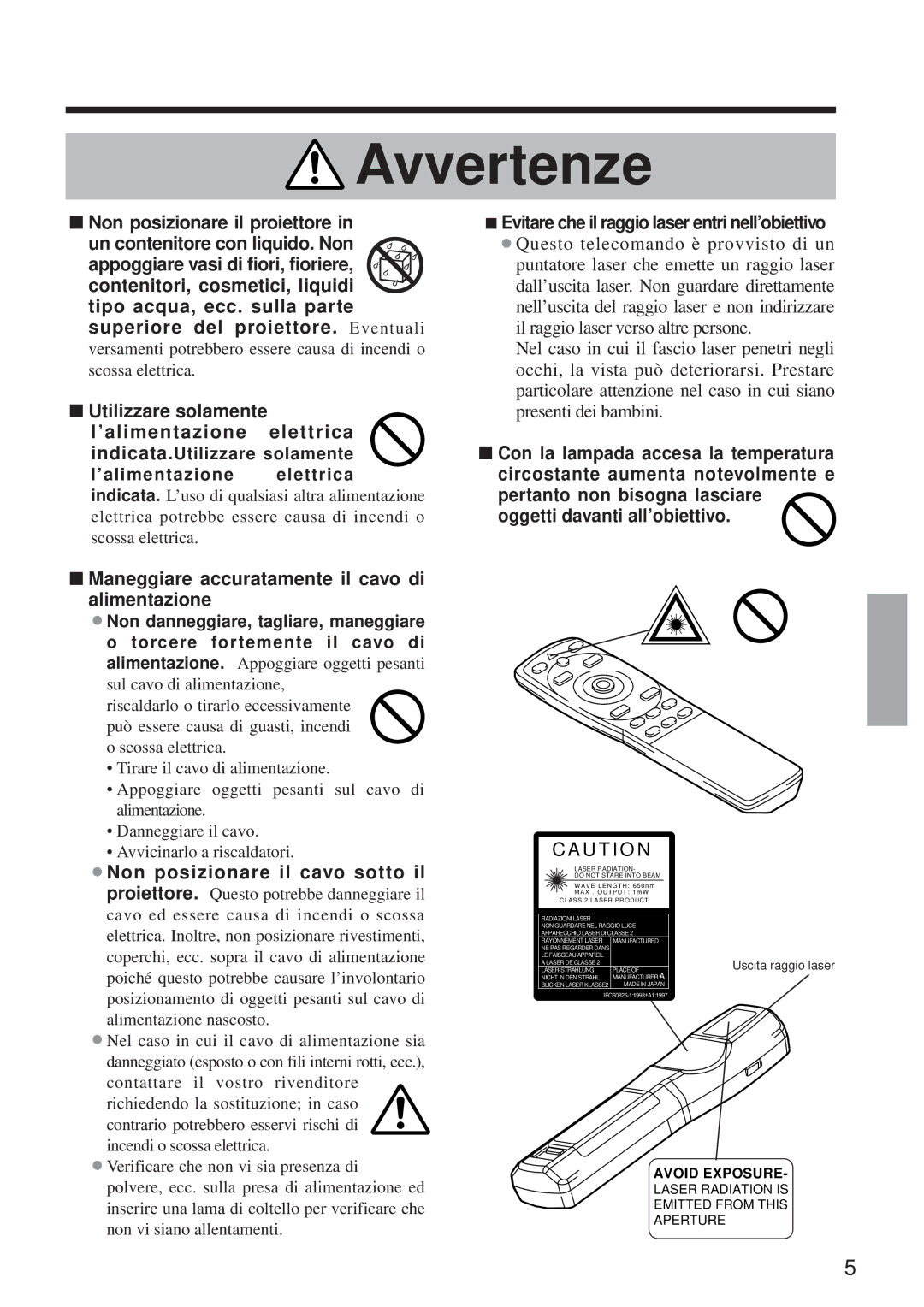 BOXLIGHT MP-650i Utilizzare solamente ’alimentazione Elettrica, Maneggiare accuratamente il cavo di, Alimentazione 