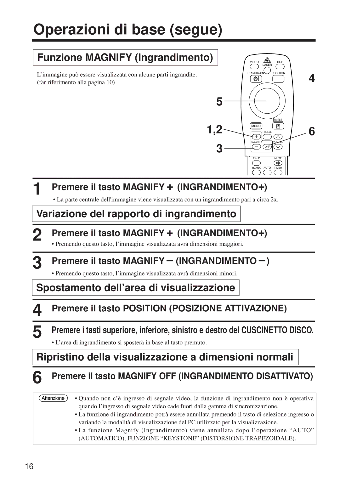 BOXLIGHT MP-650i user manual Funzione Magnify Ingrandimento, Variazione del rapporto di ingrandimento 