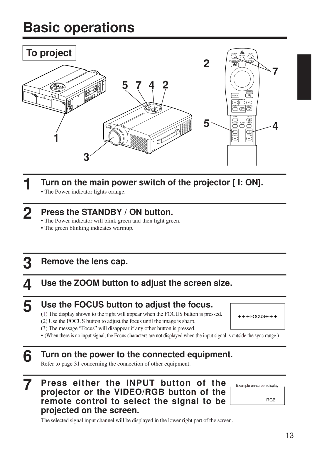 BOXLIGHT MP-650i user manual Basic operations, To project, Turn on the main power switch of the projector I on 