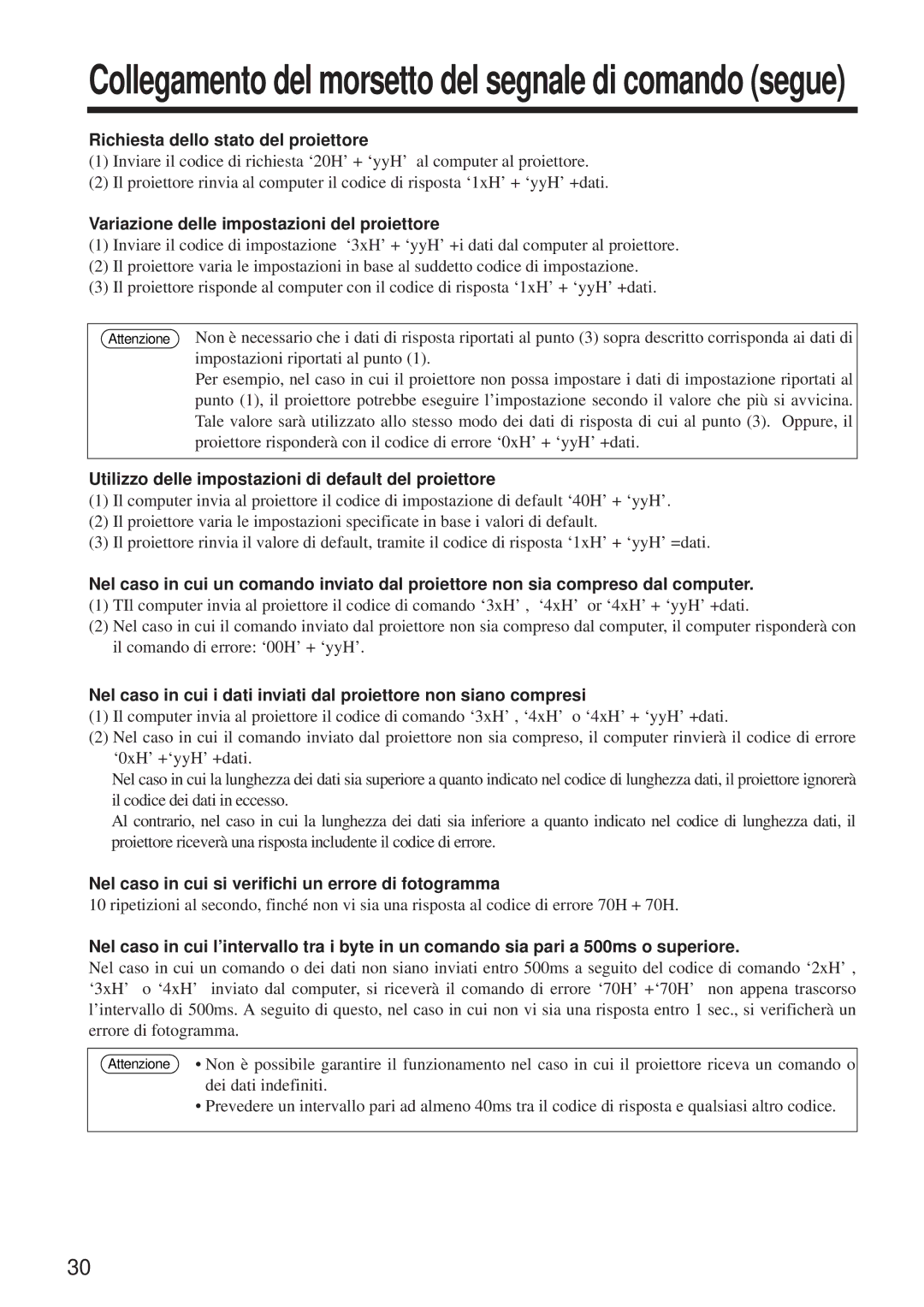 BOXLIGHT MP-650i user manual Richiesta dello stato del proiettore, Variazione delle impostazioni del proiettore 