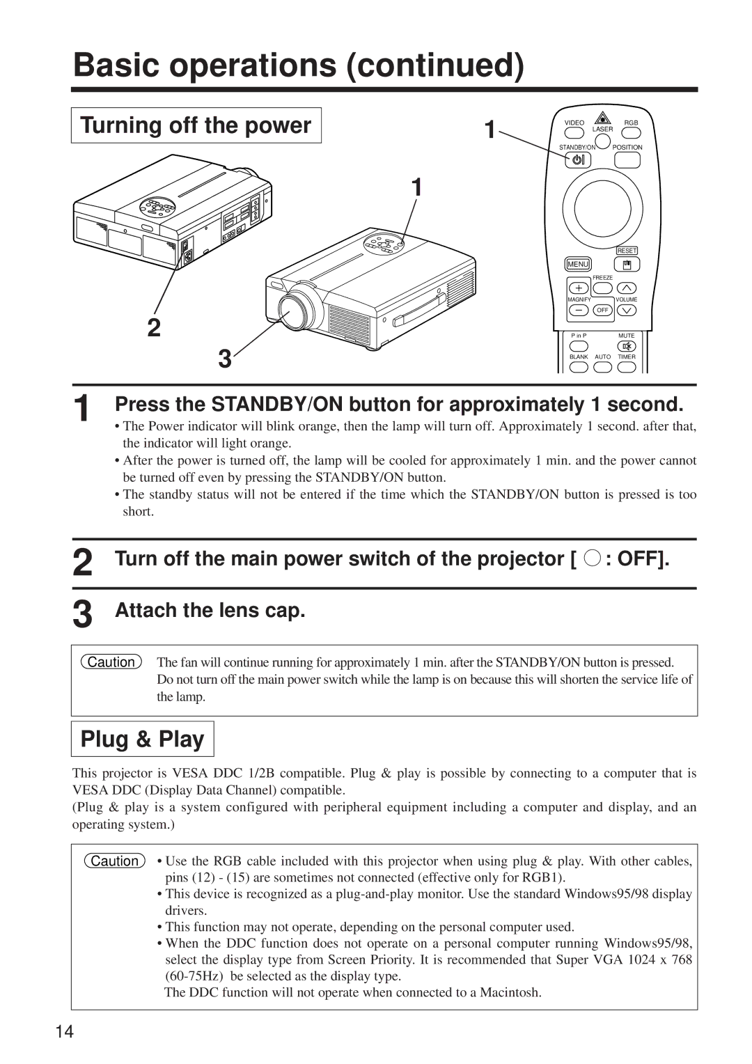 BOXLIGHT MP-650i user manual Turning off the power, Plug & Play, Press the STANDBY/ON button for approximately 1 second 