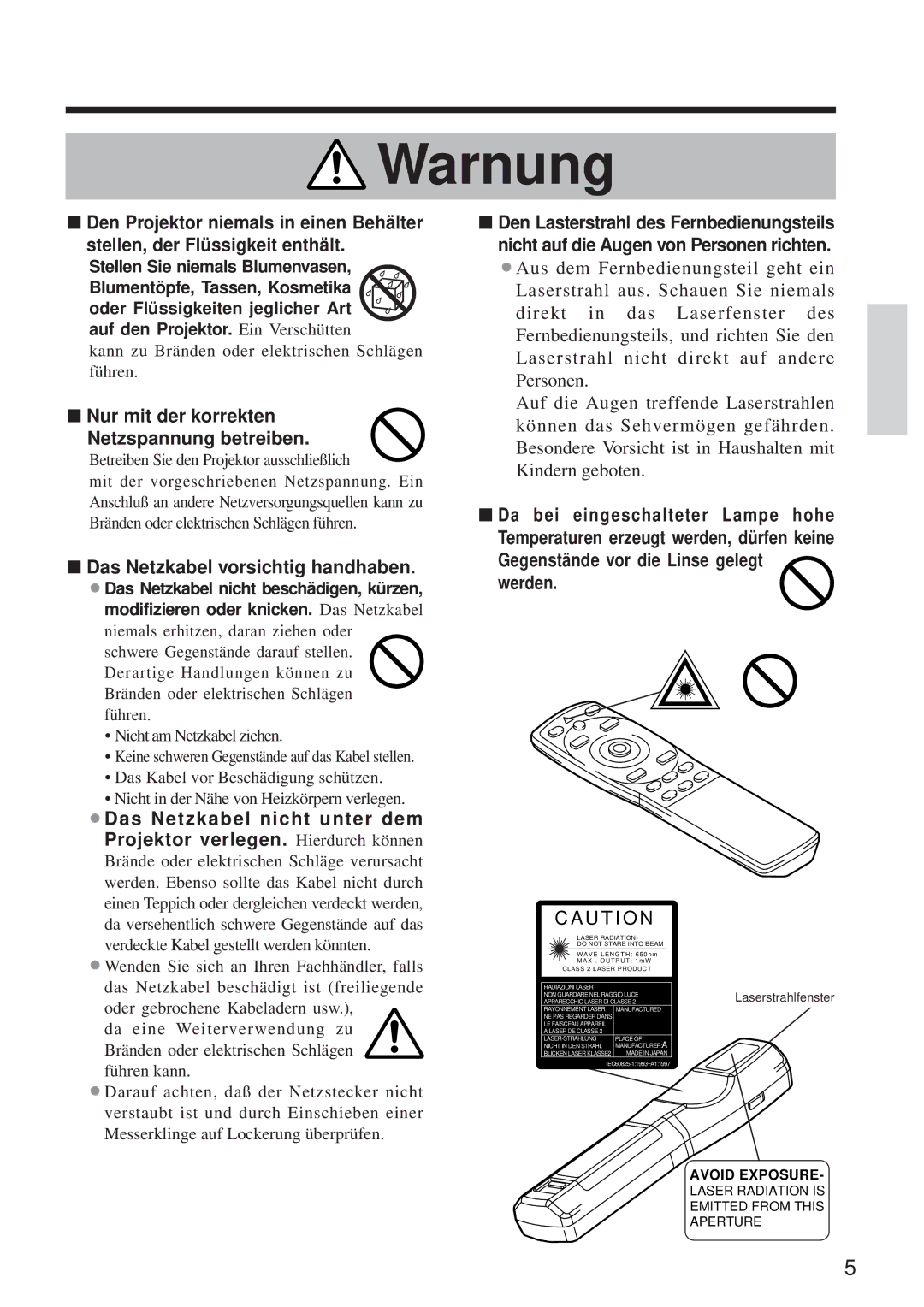 BOXLIGHT MP-650i user manual Nur mit der korrekten, Netzspannung betreiben, Das Netzkabel vorsichtig handhaben 