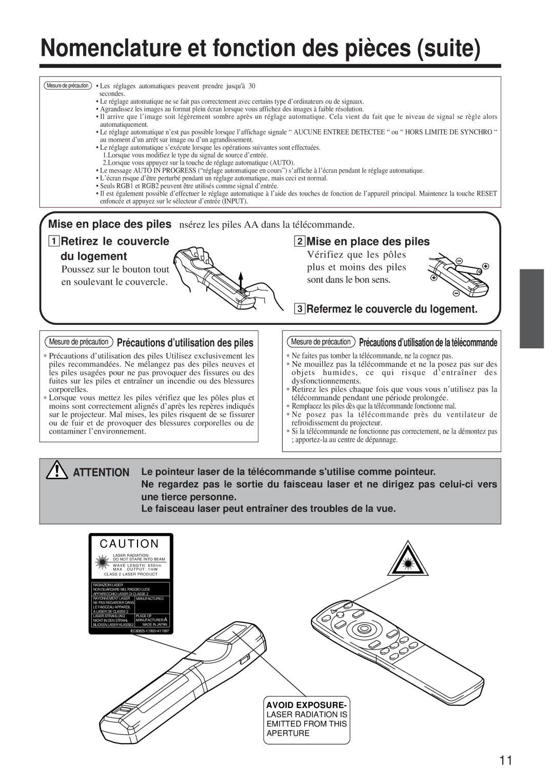 BOXLIGHT MP-650i user manual Mise en place des piles 1Retirez le couvercle Du logement, 2Mise en place des piles 