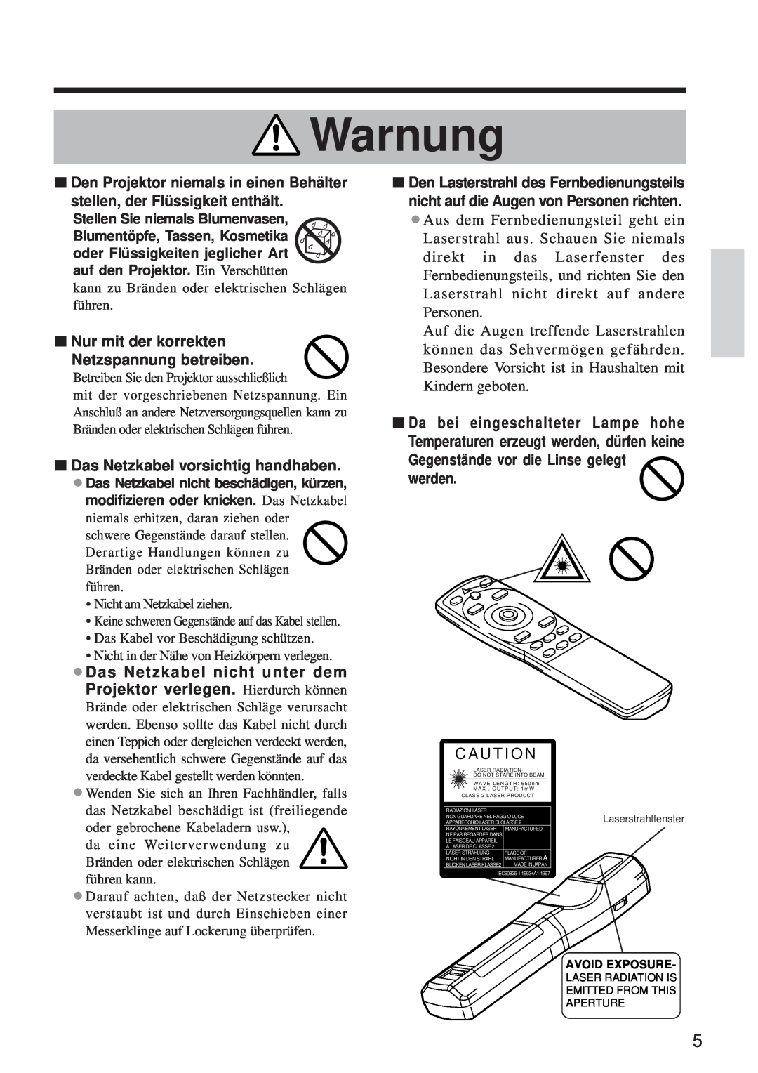 BOXLIGHT MP-650i user manual Nur mit der korrekten, Netzspannung betreiben, Das Netzkabel vorsichtig handhaben, Warnung 