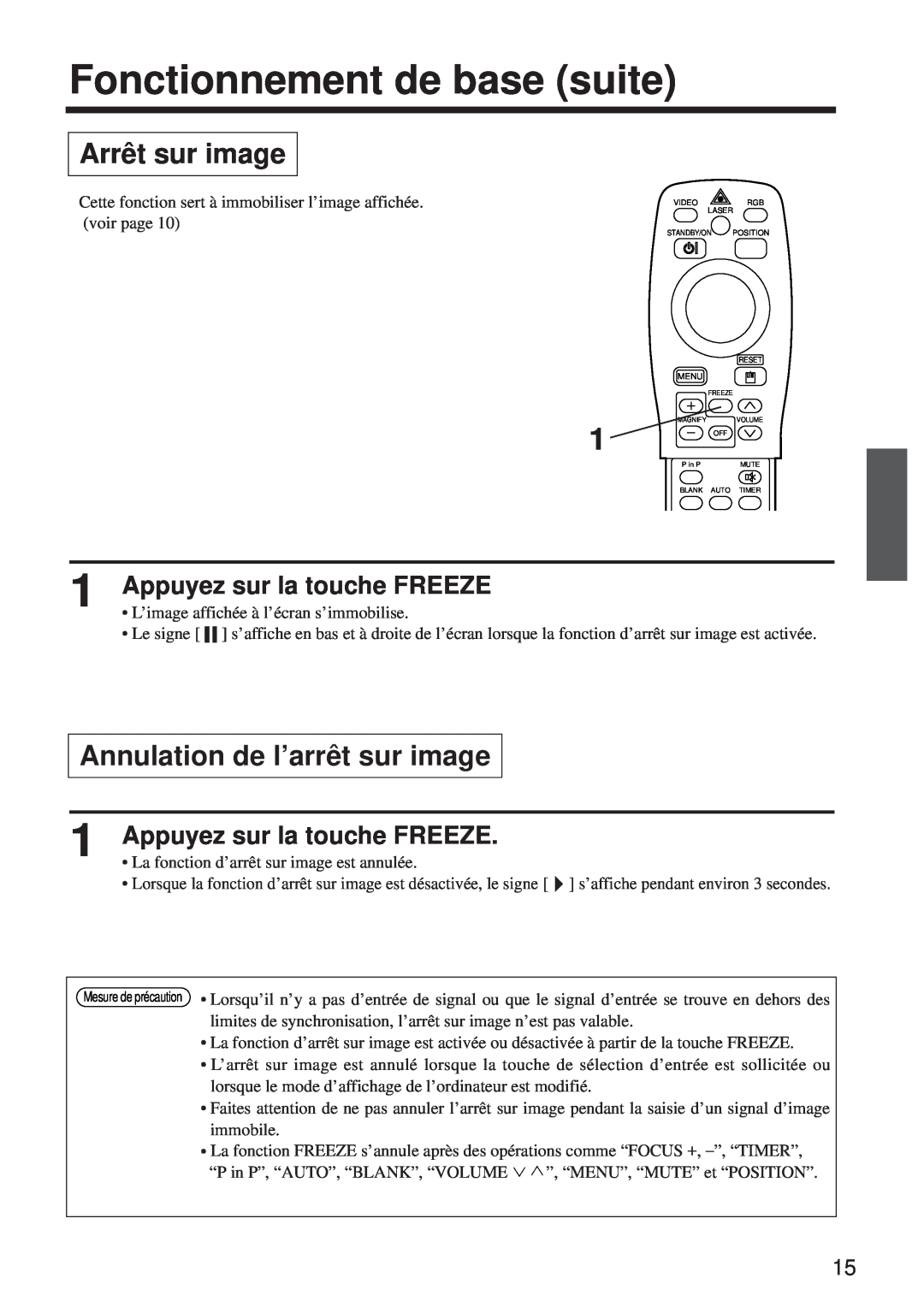 BOXLIGHT MP-650i user manual Arrêt sur image, Annulation de l’arrêt sur image, Appuyez sur la touche FREEZE 