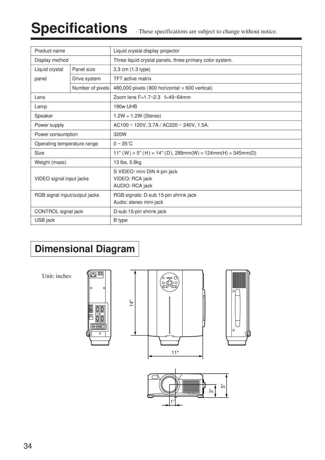 BOXLIGHT MP-86i user manual Dimensional Diagram 