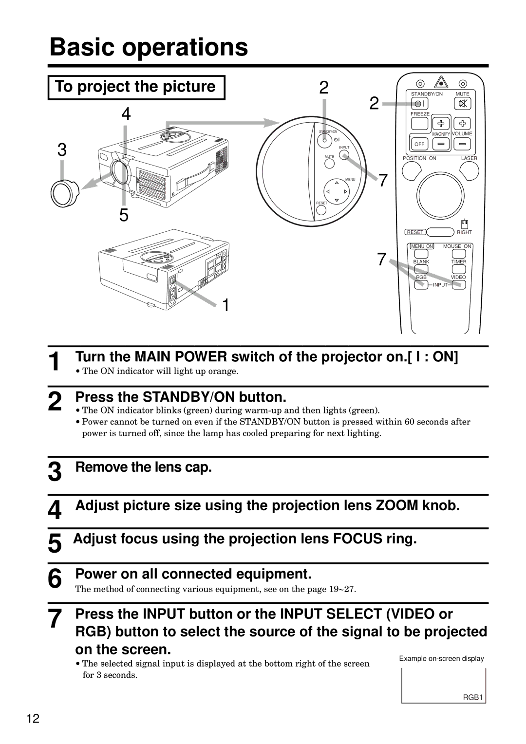 BOXLIGHT MP-93i specifications Basic operations, To project the picture 