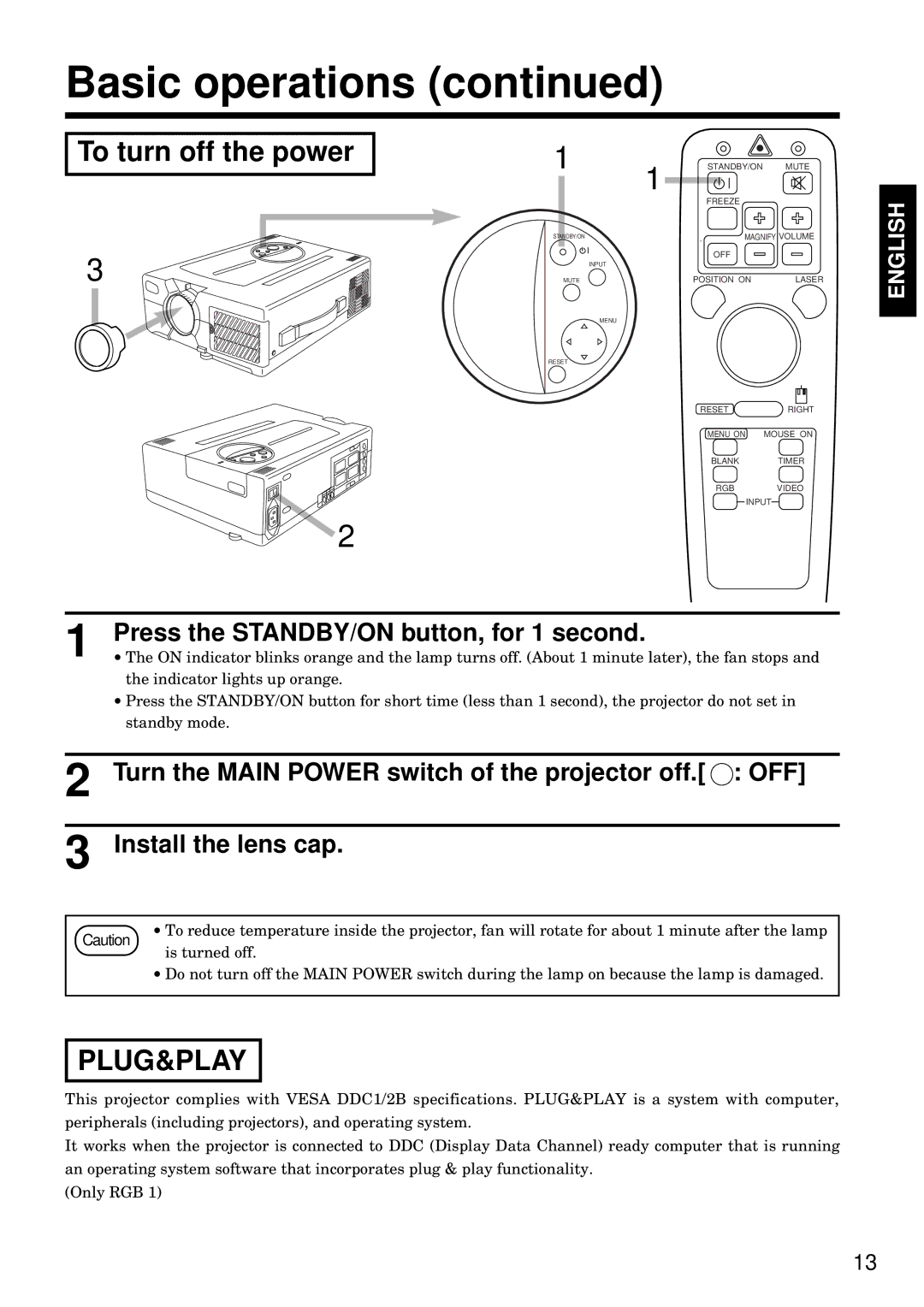 BOXLIGHT MP-93i specifications To turn off the power, Plug&Play, Indicator lights up orange, Standby mode, Is turned off 