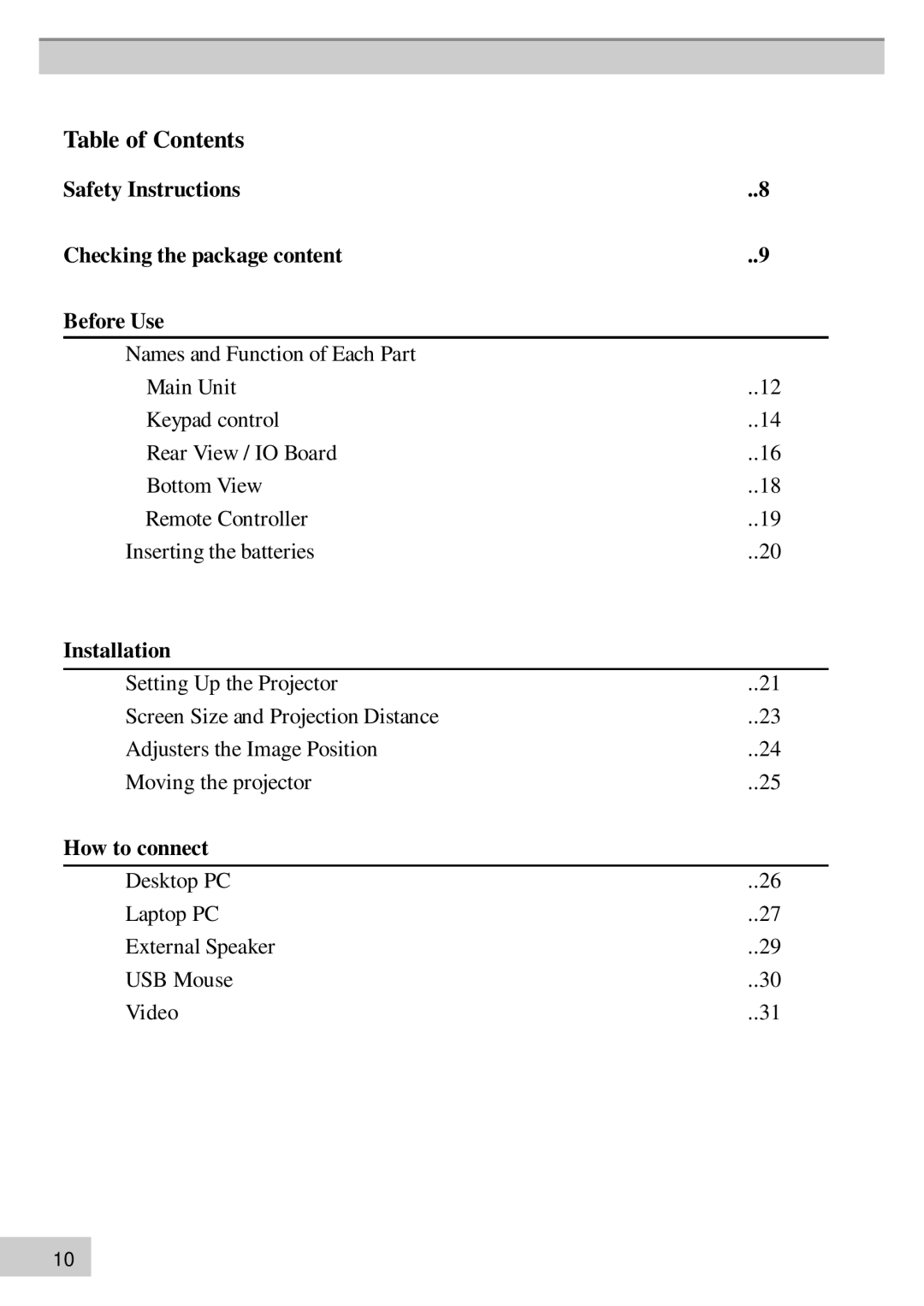 BOXLIGHT MP63e, MP60e manual Table of Contents 