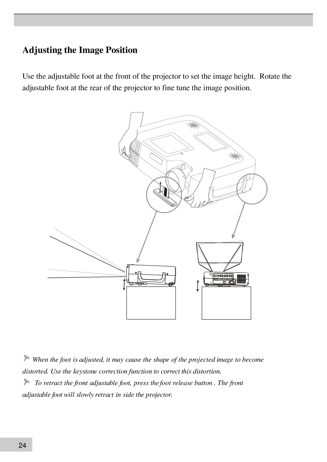 BOXLIGHT MP63e, MP60e manual Adjusting the Image Position 