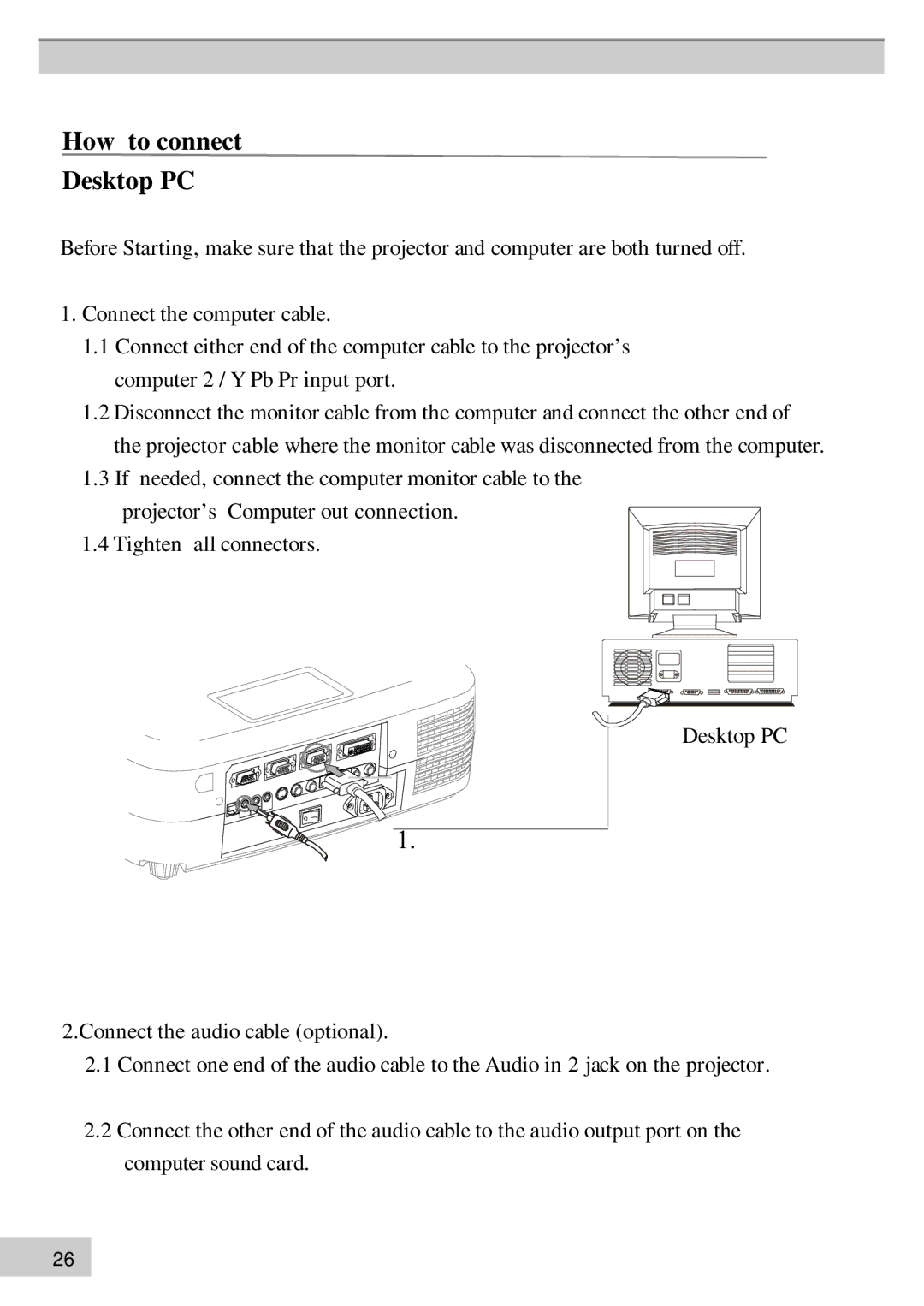 BOXLIGHT MP63e, MP60e manual How to connect Desktop PC 