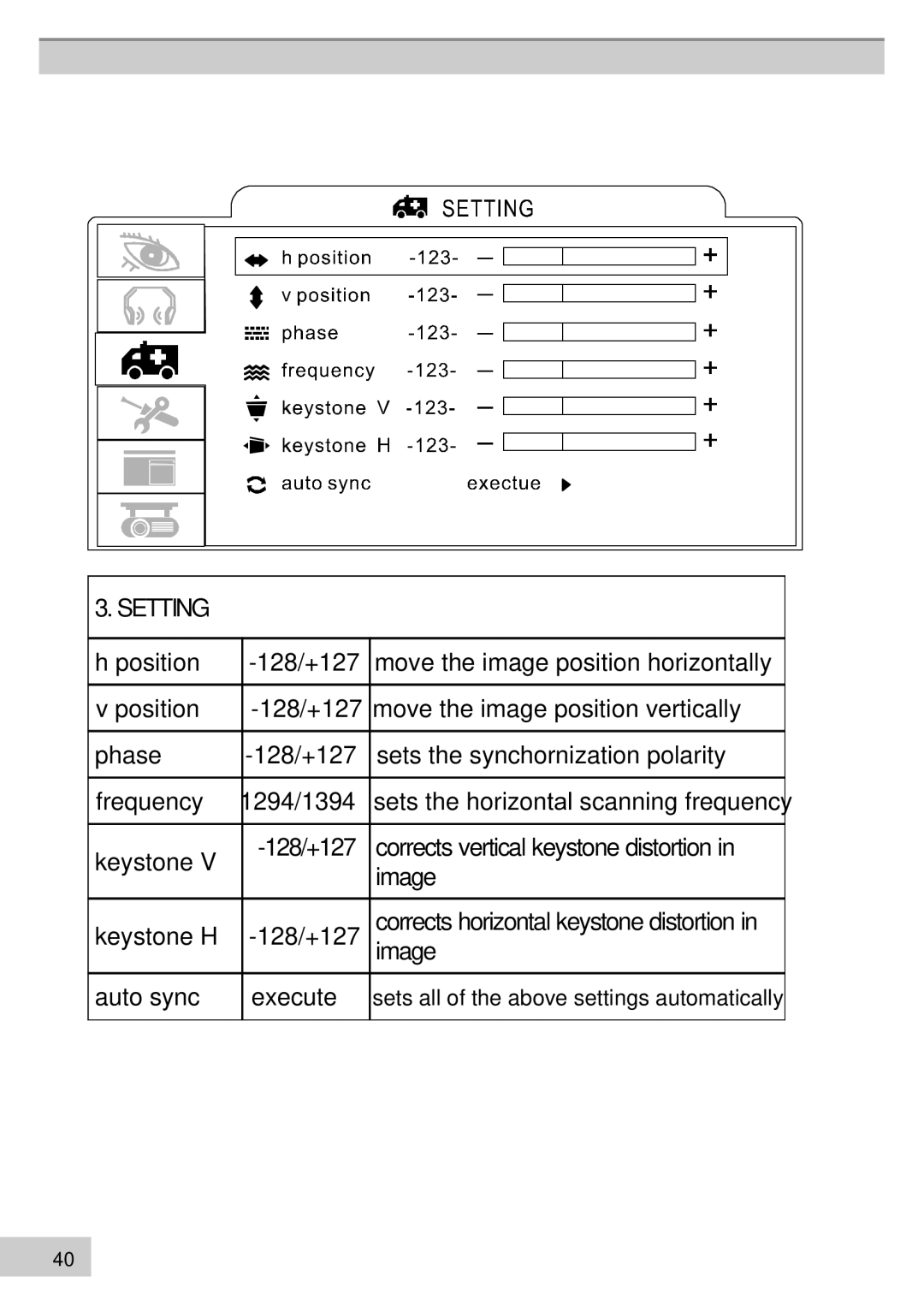 BOXLIGHT MP63e, MP60e manual Setting 