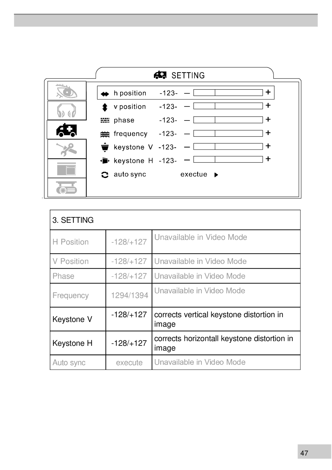 BOXLIGHT MP60e, MP63e manual Setting 