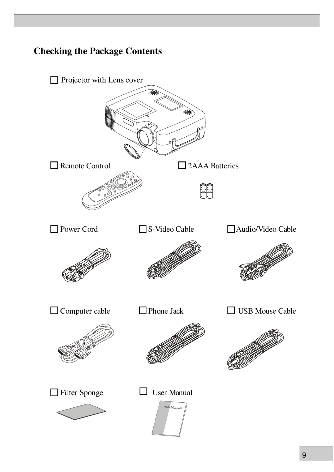 BOXLIGHT MP60e, MP63e manual Checking the Package Contents 