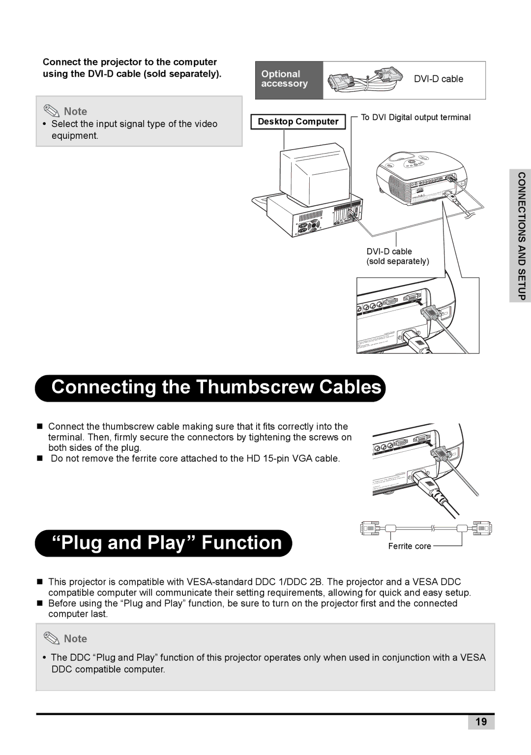 BOXLIGHT PREMIERE 30HD manual Connecting the Thumbscrew Cables, Plug and Play Function 