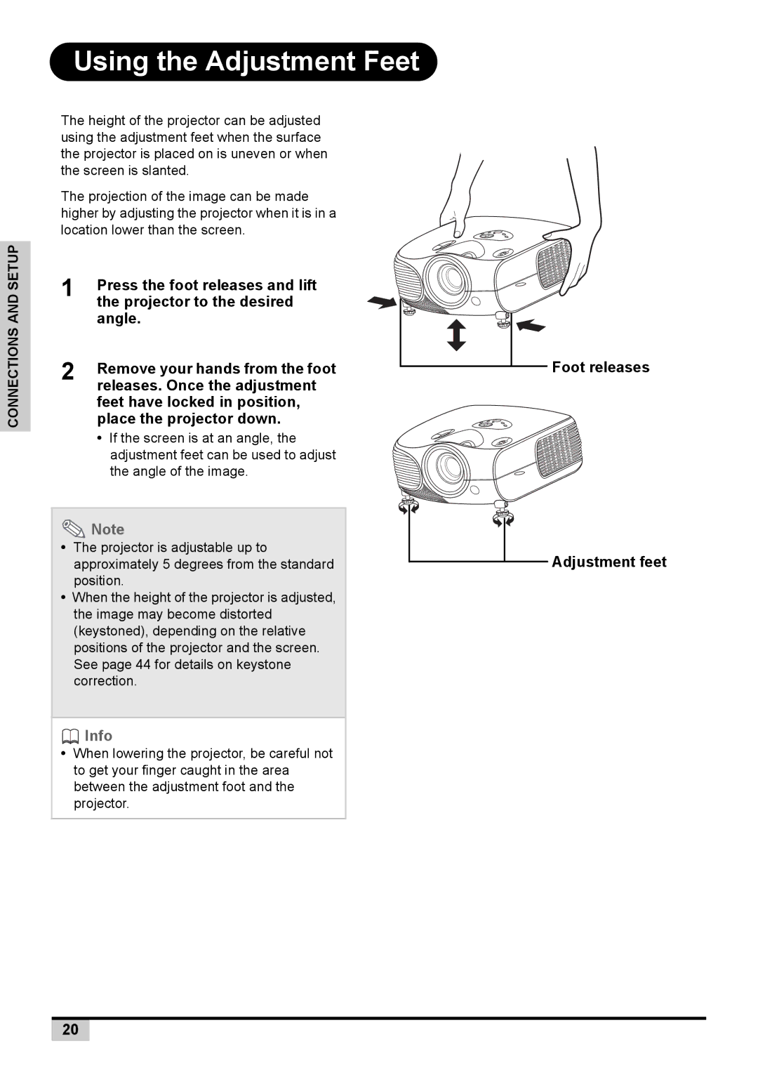 BOXLIGHT PREMIERE 30HD manual Using the Adjustment Feet 