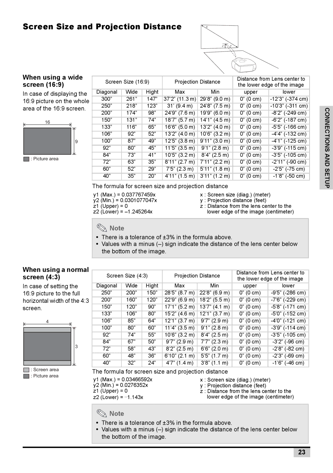 BOXLIGHT PREMIERE 30HD manual When using a wide screen, When using a normal screen 