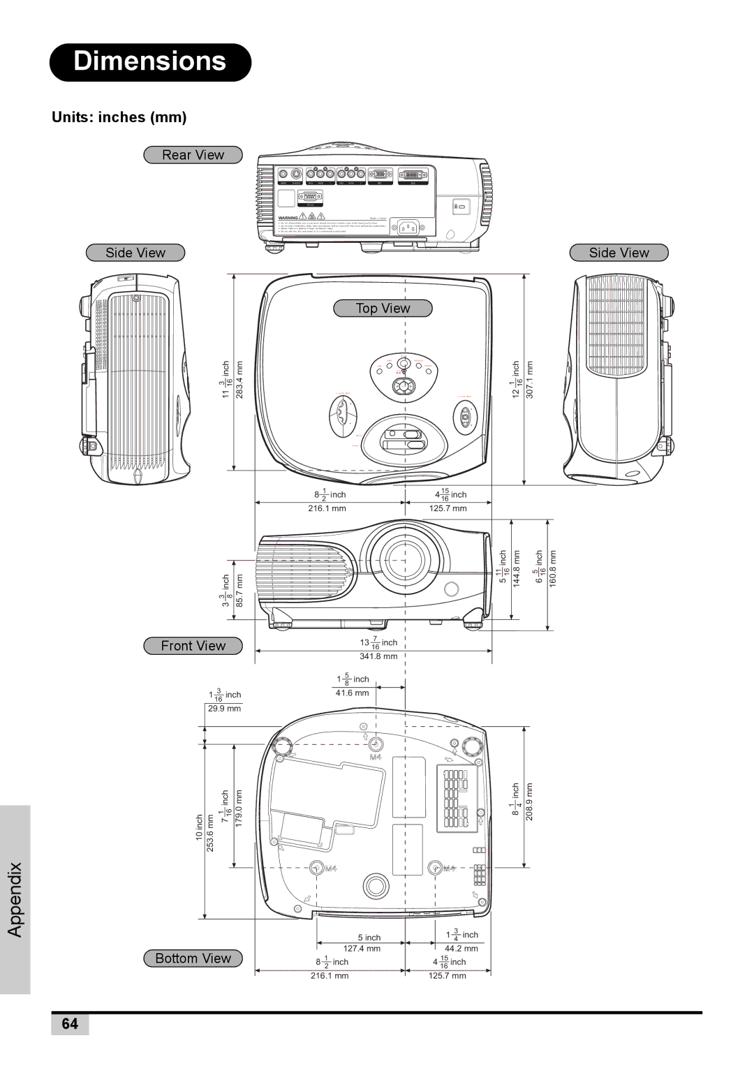 BOXLIGHT PREMIERE 30HD manual Dimensions, Units inches mm 