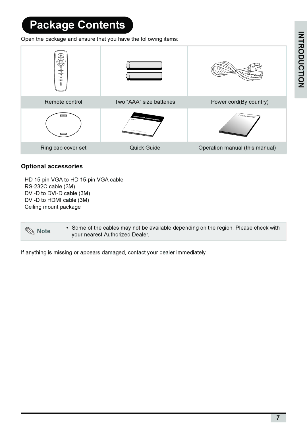 BOXLIGHT PREMIERE 30HD manual Package Contents 