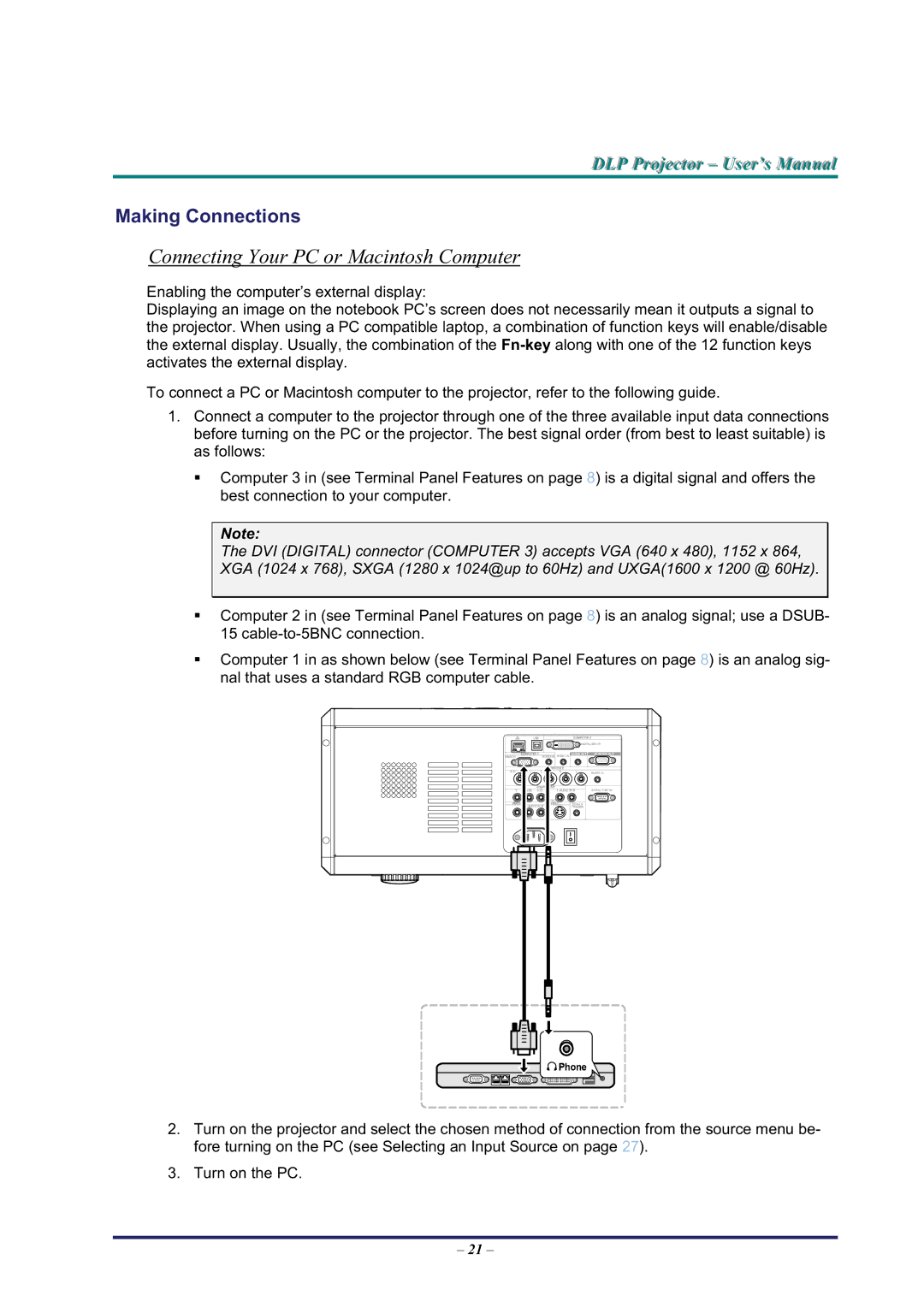 BOXLIGHT Pro6500DP manual Connecting Your PC or Macintosh Computer, Making Connections 